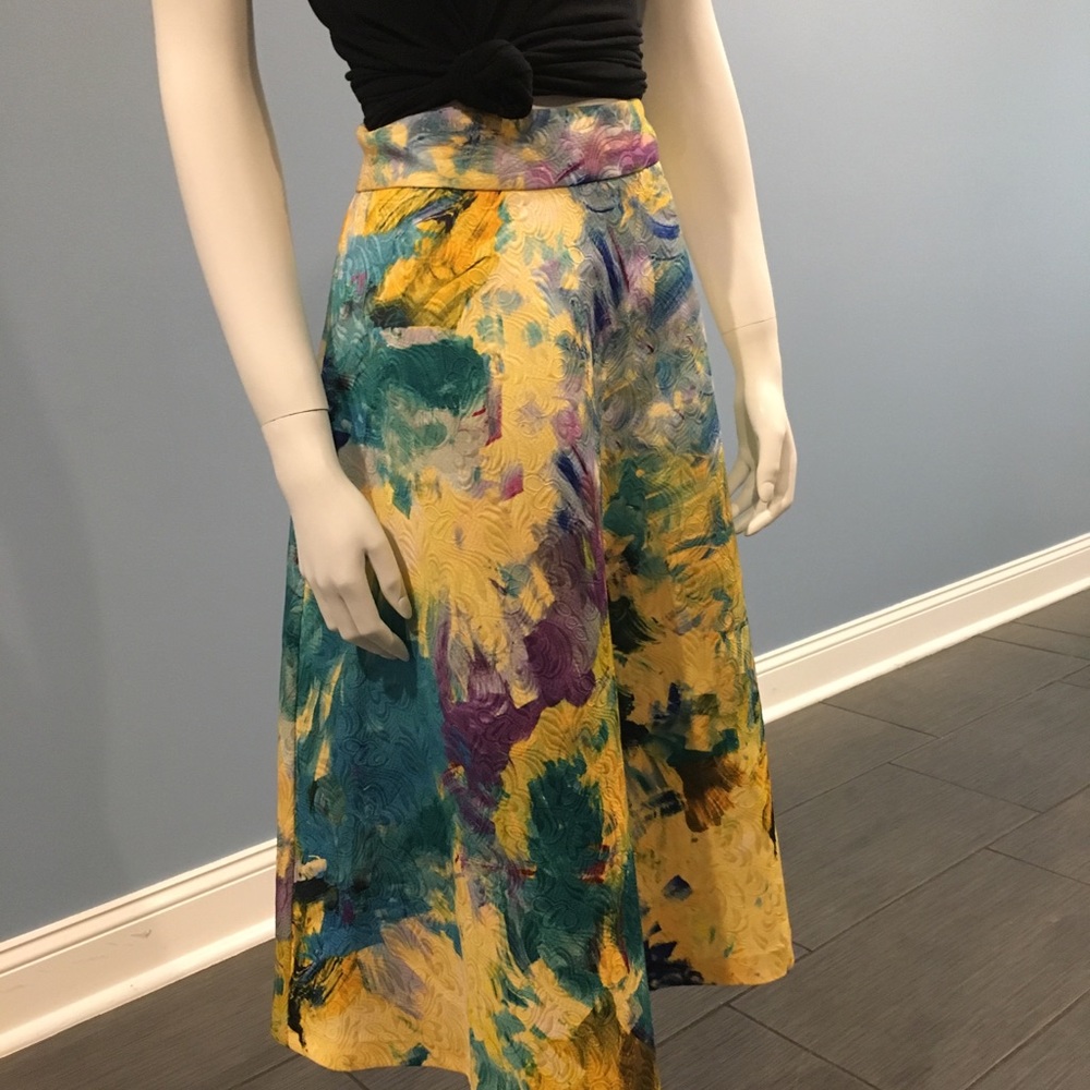 Multicolored Brushstroke A-Line Skirt with Zipper